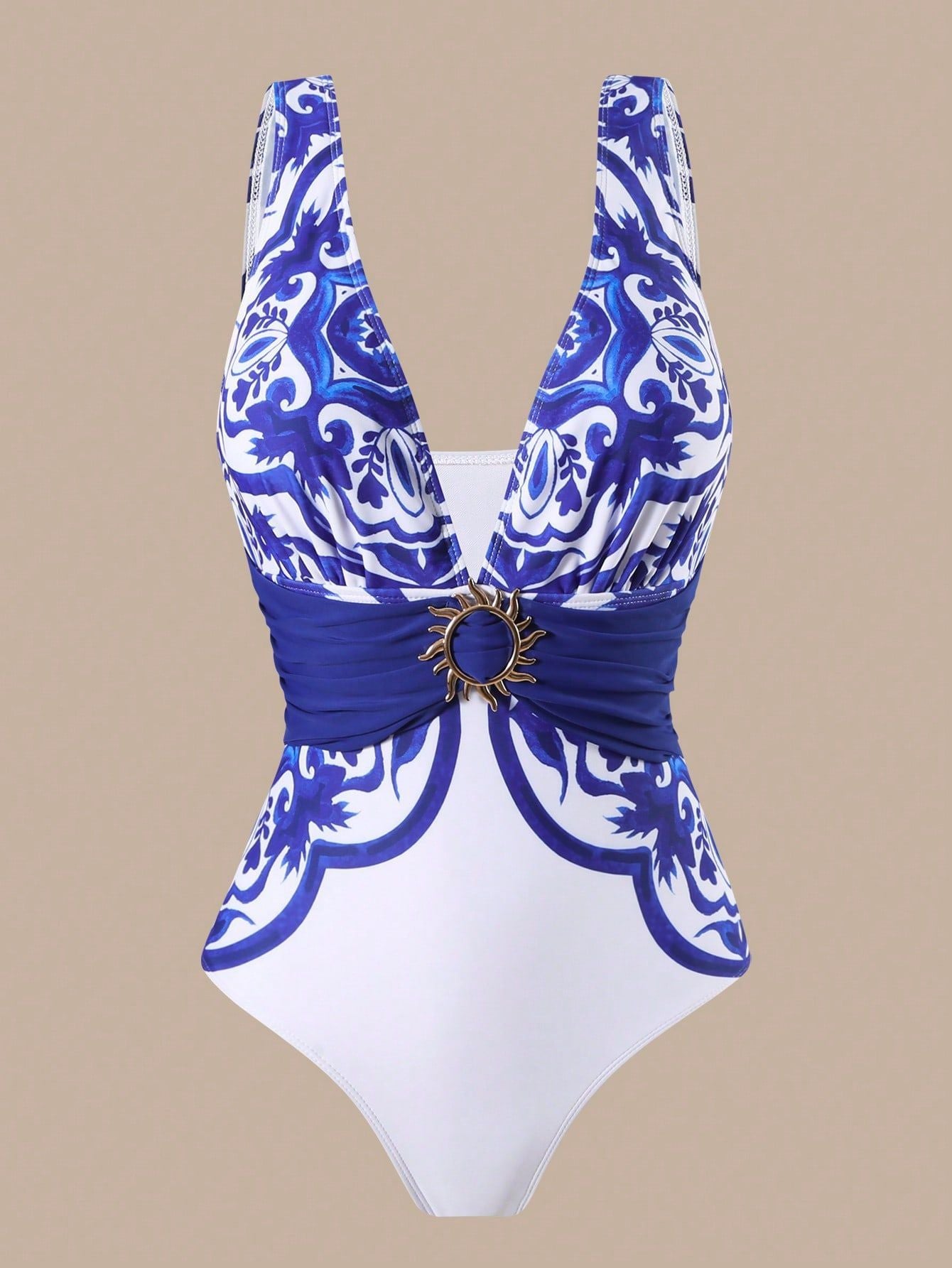 Ensemble maillot de bain vintage 3 pièces Bleu marine et blanc
