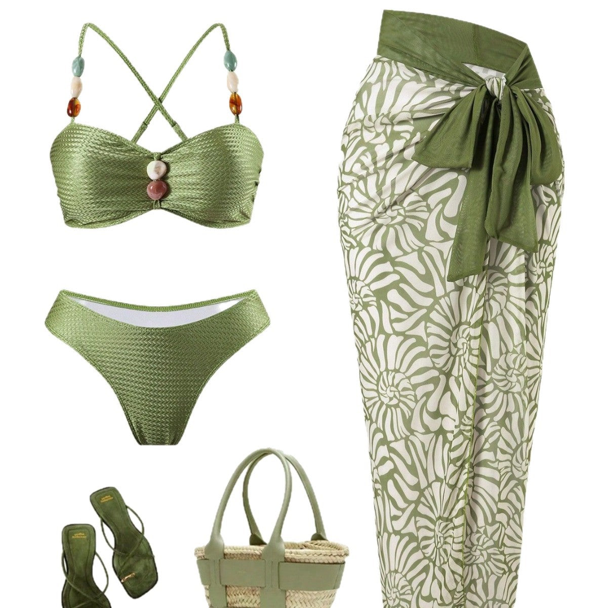 Ensemble  maillot de bain 3 pièces vert