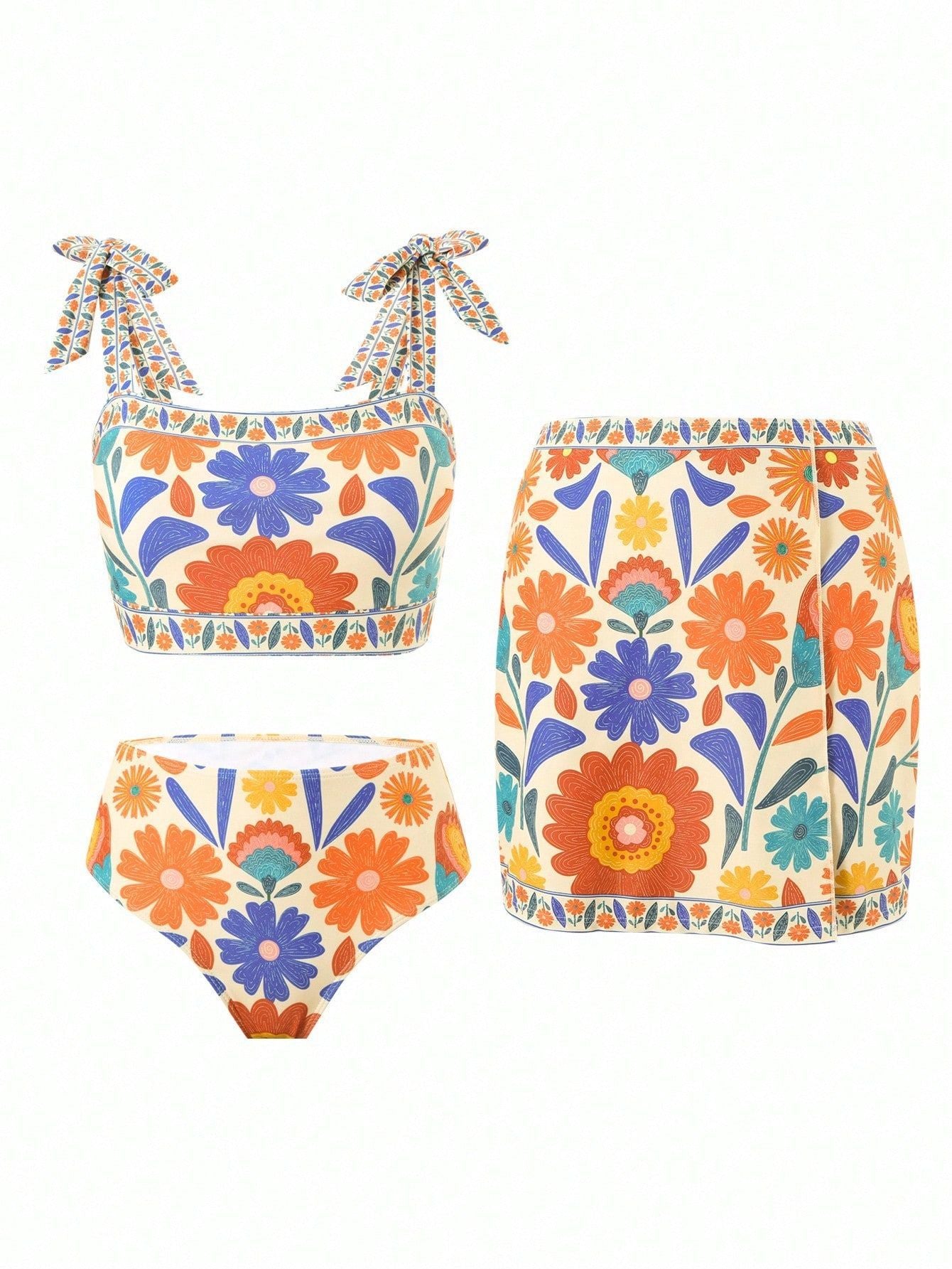 ENSEMBLE MAILLOT DE BAIN 3 PIECES COULEURS VINTAGE