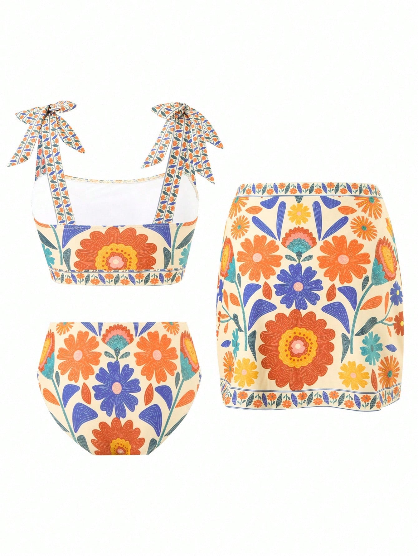 ENSEMBLE MAILLOT DE BAIN 3 PIECES COULEURS VINTAGE