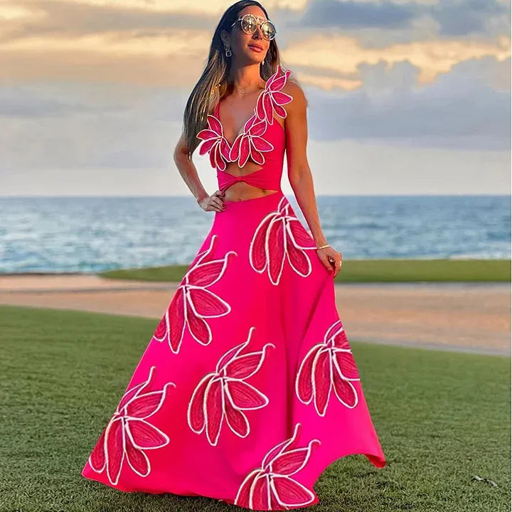 Maillot de bain floral une pièce avec sa jupe.