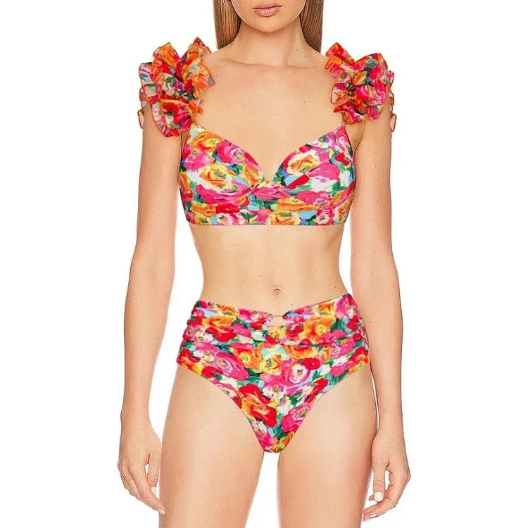 Maillot de bain 2 pièces à fleur coupe vintage