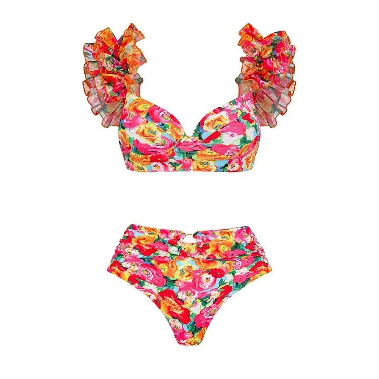 Maillot de bain 2 pièces à fleur coupe vintage
