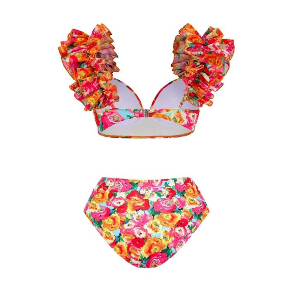 Maillot de bain 2 pièces à fleur coupe vintage